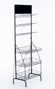 Expositor para encartelados, condimentos, ch�s e alhos com 15 ganchos e 3 cestos