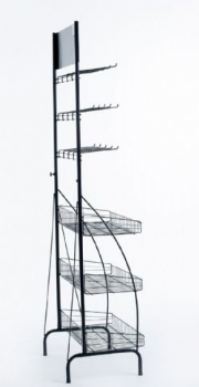 Expositor para encartelados, condimentos, ch�s e alhos com 15 ganchos e 3 cestos